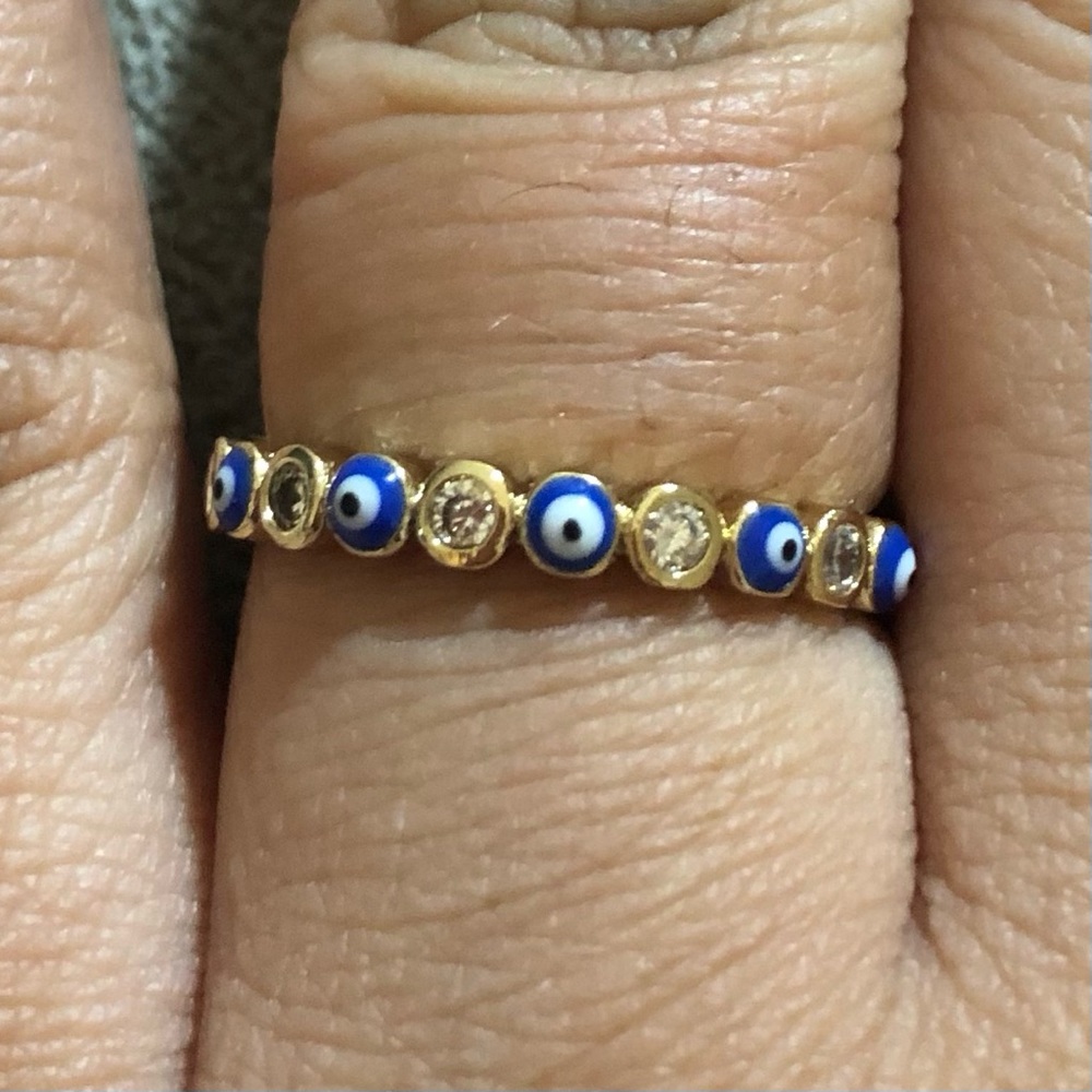 New blue evil eye enamel adjustable ring